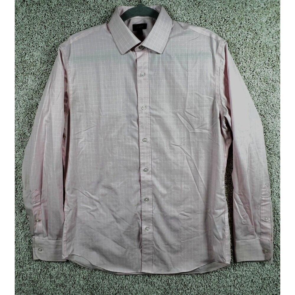 J Crew Shirt Mens SIZE M Pink White Button Up Long Sleeve Dress Slim